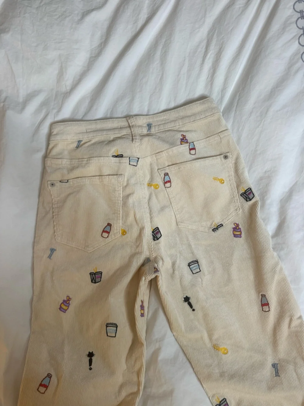 Pilcro Cream Corduroy Embroidered Flare Pants - Picture 7 of 10